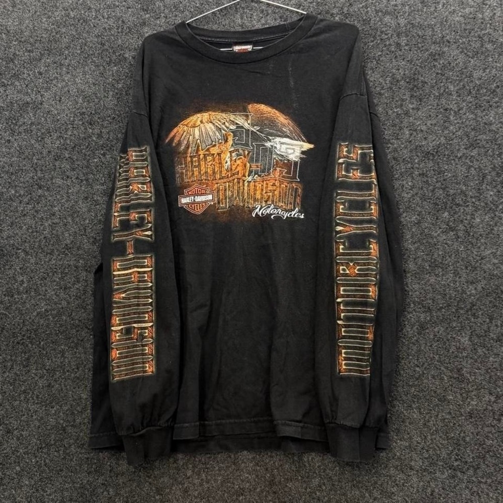 Harley Davidson Boardtracker Long Sleeve Tee Men's Size XL Black Graphic Y2K